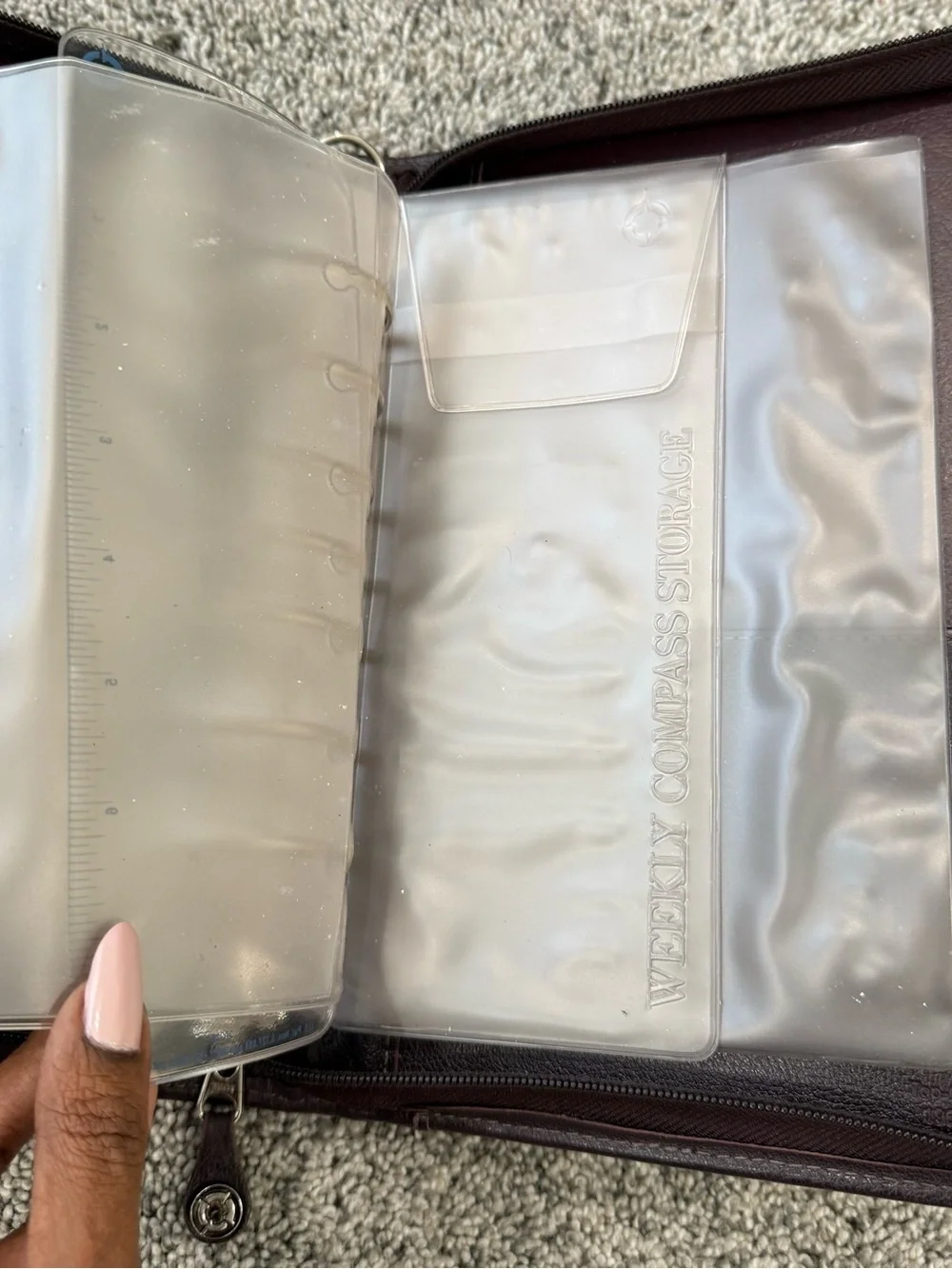 Vintage Franklin Covey Burgundy Leather 7 Ring Binder Zip Around Planner Pockets